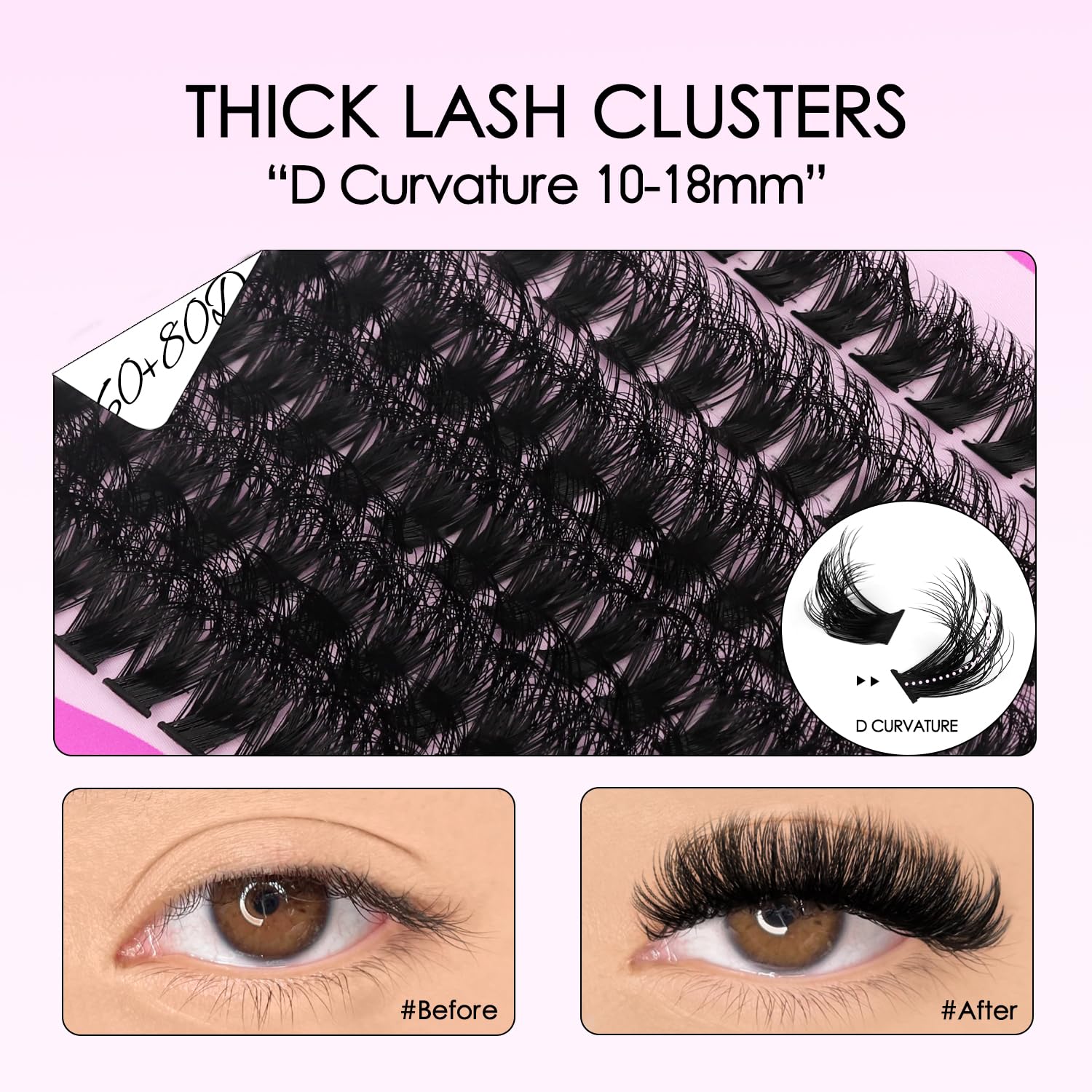 SOFENIDA Lash Clusters Kit 80D Lash Clusters Kit 10-18mm Volume Eyelash Clusters D Curly Cluster Eyelash Extensions 3D Wispy Lashes Cluster DIY Lash Extension Kit(80D-10-18MIX Thick Kit)