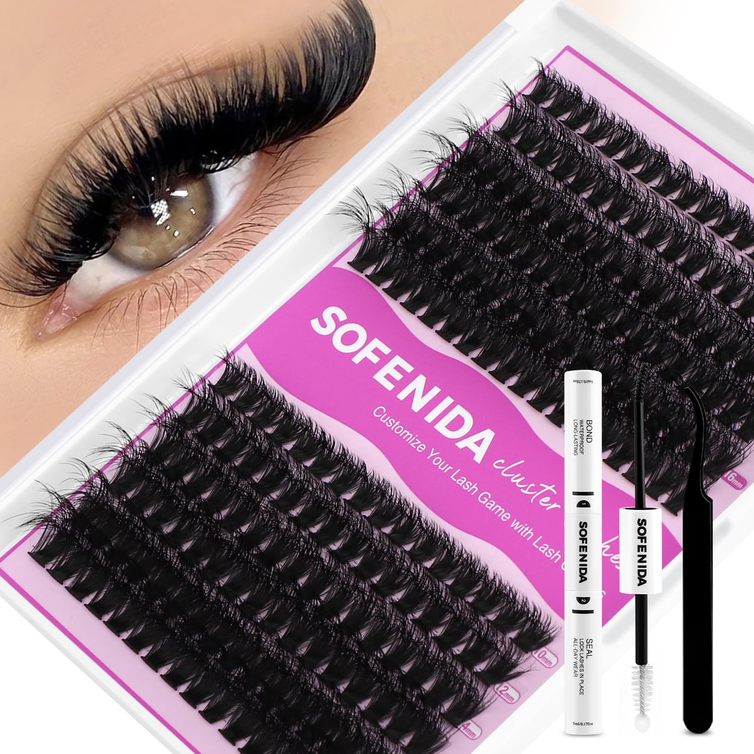 SOFENIDA Lash Clusters Kit 80D Lash Clusters Kit 10-18mm Volume Eyelash Clusters D Curly Cluster Eyelash Extensions 3D Wispy Lashes Cluster DIY Lash Extension Kit(80D-10-18MIX Thick Kit)