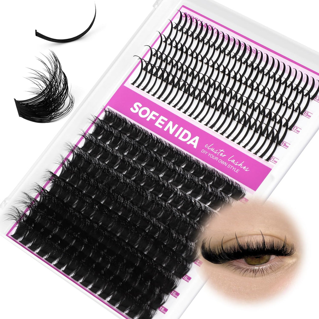 SOFENIDA Lash Clusters Kit 80D Lash Clusters Kit 10-18mm Volume Eyelash Clusters D Curly Cluster Eyelash Extensions 3D Wispy Lashes Cluster DIY Lash Extension Kit(80D-10-18MIX Thick Kit)