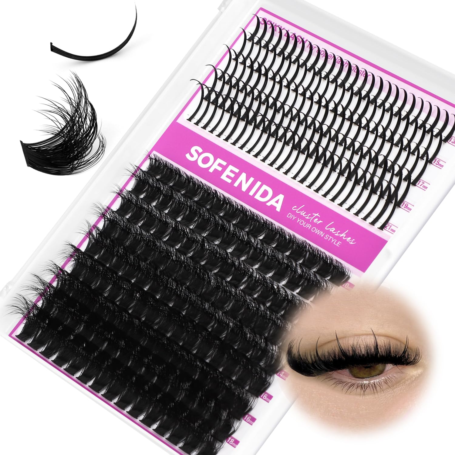 SOFENIDA Lash Clusters Kit 80D Lash Clusters Kit 10-18mm Volume Eyelash Clusters D Curly Cluster Eyelash Extensions 3D Wispy Lashes Cluster DIY Lash Extension Kit(80D-10-18MIX Thick Kit)