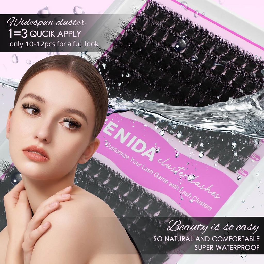 SOFENIDA Lash Clusters Kit 80D Lash Clusters Kit 10-18mm Volume Eyelash Clusters D Curly Cluster Eyelash Extensions 3D Wispy Lashes Cluster DIY Lash Extension Kit(80D-10-18MIX Thick Kit)