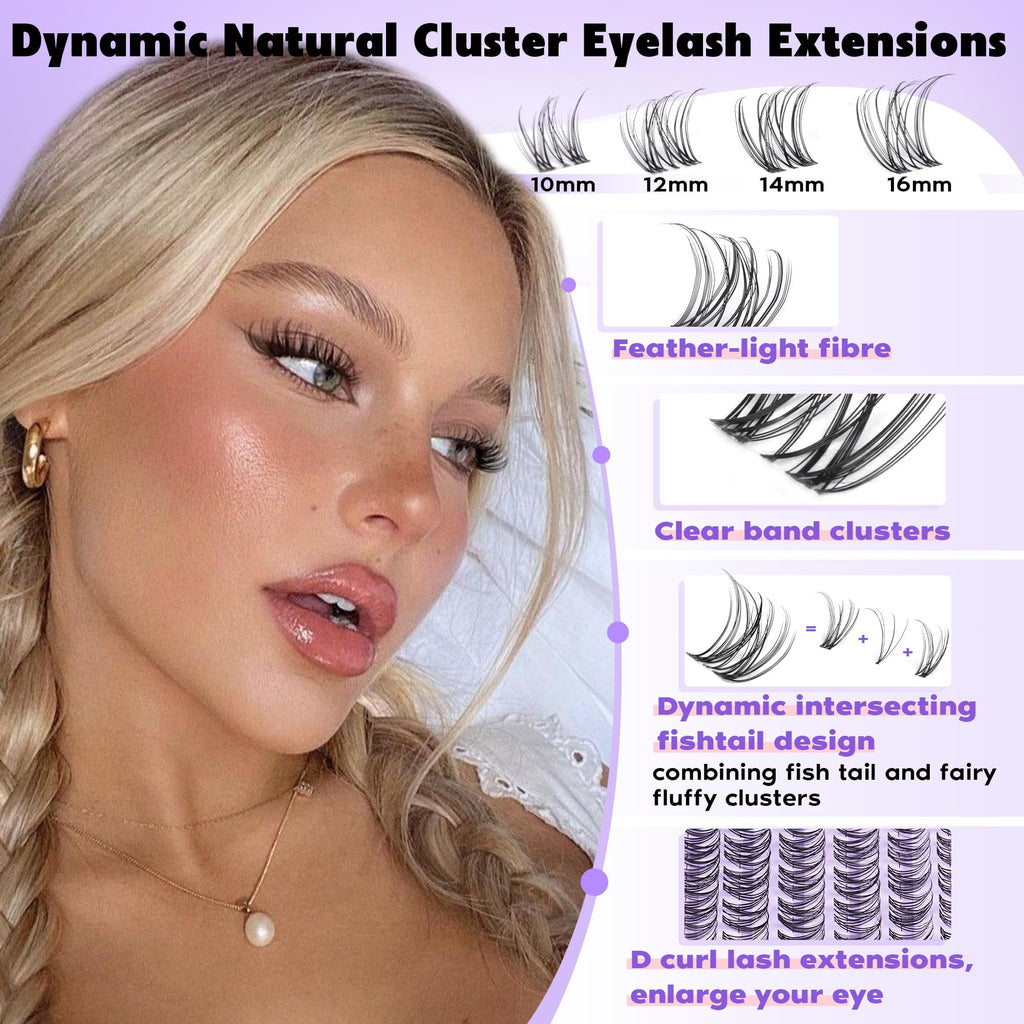 Goddvenus Lash Clusters Kit Wispy Eyelash Clusters Lashes Natural DIY Lash Extension Kit 10-16mm Cluster Eyelash Extensions Kit 300pcs C Curl Individual Lashes Cluster Eyelash (No Tweezers)