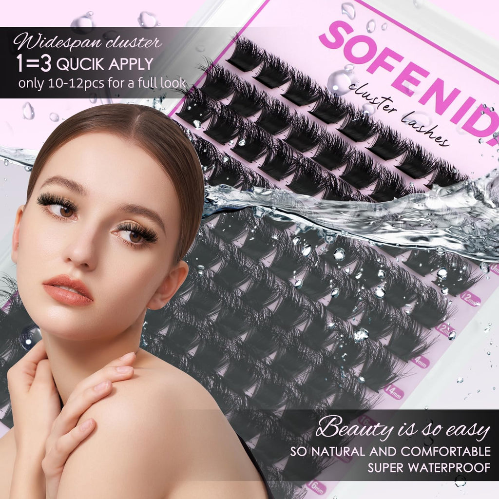 SOFENIDA Lash Clusters Kit 80D Lash Clusters Kit 10-18mm Volume Eyelash Clusters D Curly Cluster Eyelash Extensions 3D Wispy Lashes Cluster DIY Lash Extension Kit(80D-10-18MIX Thick Kit)
