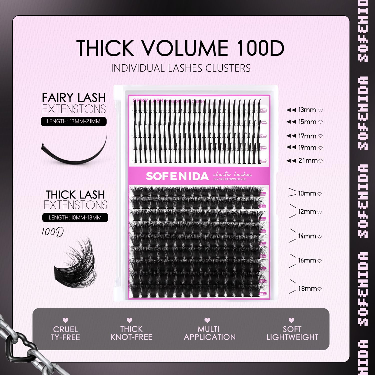 SOFENIDA Lash Clusters Kit 80D Lash Clusters Kit 10-18mm Volume Eyelash Clusters D Curly Cluster Eyelash Extensions 3D Wispy Lashes Cluster DIY Lash Extension Kit(80D-10-18MIX Thick Kit)