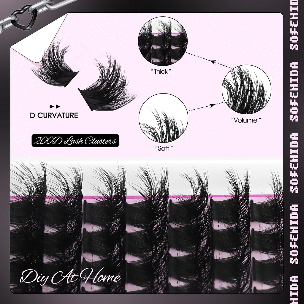 SOFENIDA Lash Clusters Kit 80D Lash Clusters Kit 10-18mm Volume Eyelash Clusters D Curly Cluster Eyelash Extensions 3D Wispy Lashes Cluster DIY Lash Extension Kit(80D-10-18MIX Thick Kit)