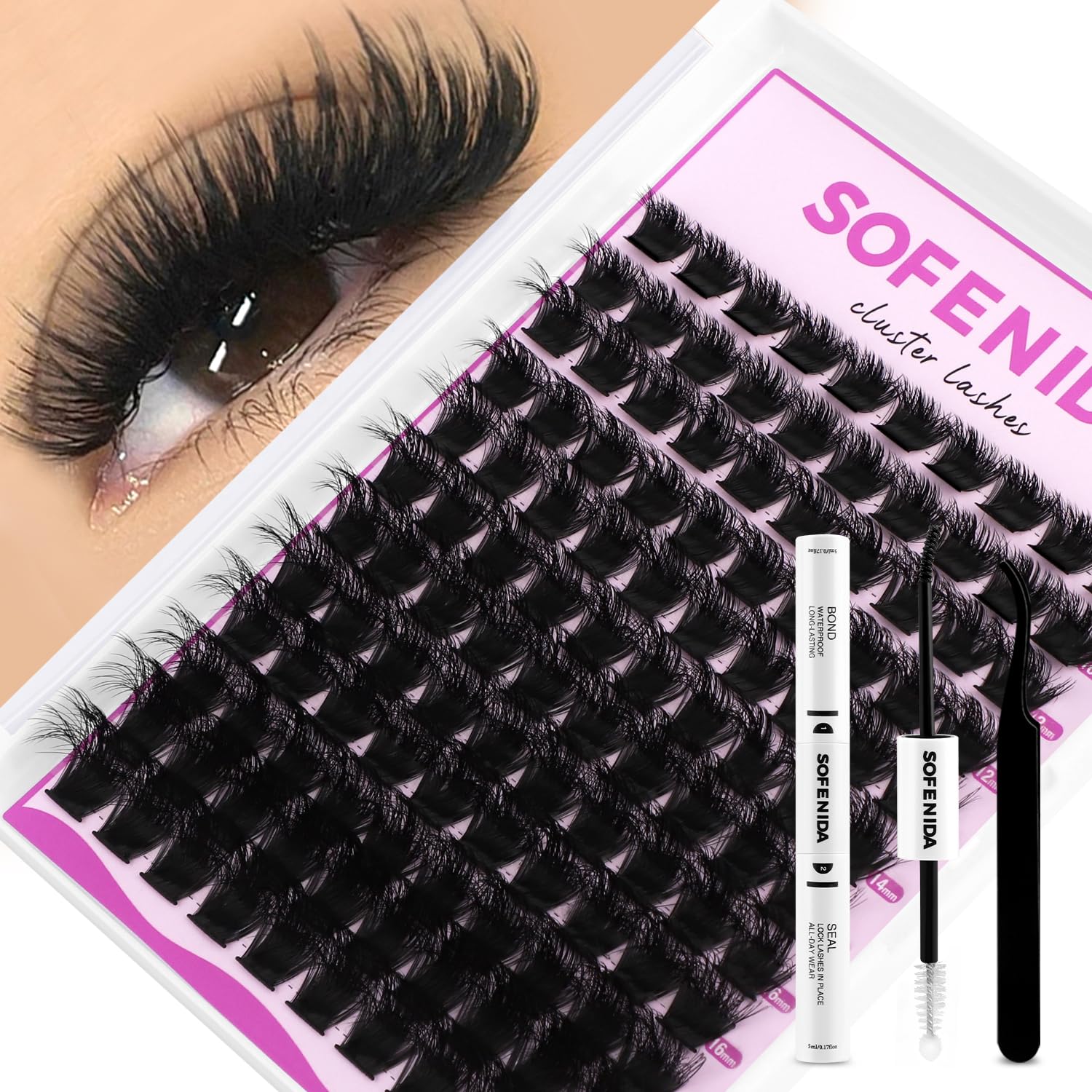 SOFENIDA Lash Clusters Kit 80D Lash Clusters Kit 10-18mm Volume Eyelash Clusters D Curly Cluster Eyelash Extensions 3D Wispy Lashes Cluster DIY Lash Extension Kit(80D-10-18MIX Thick Kit)