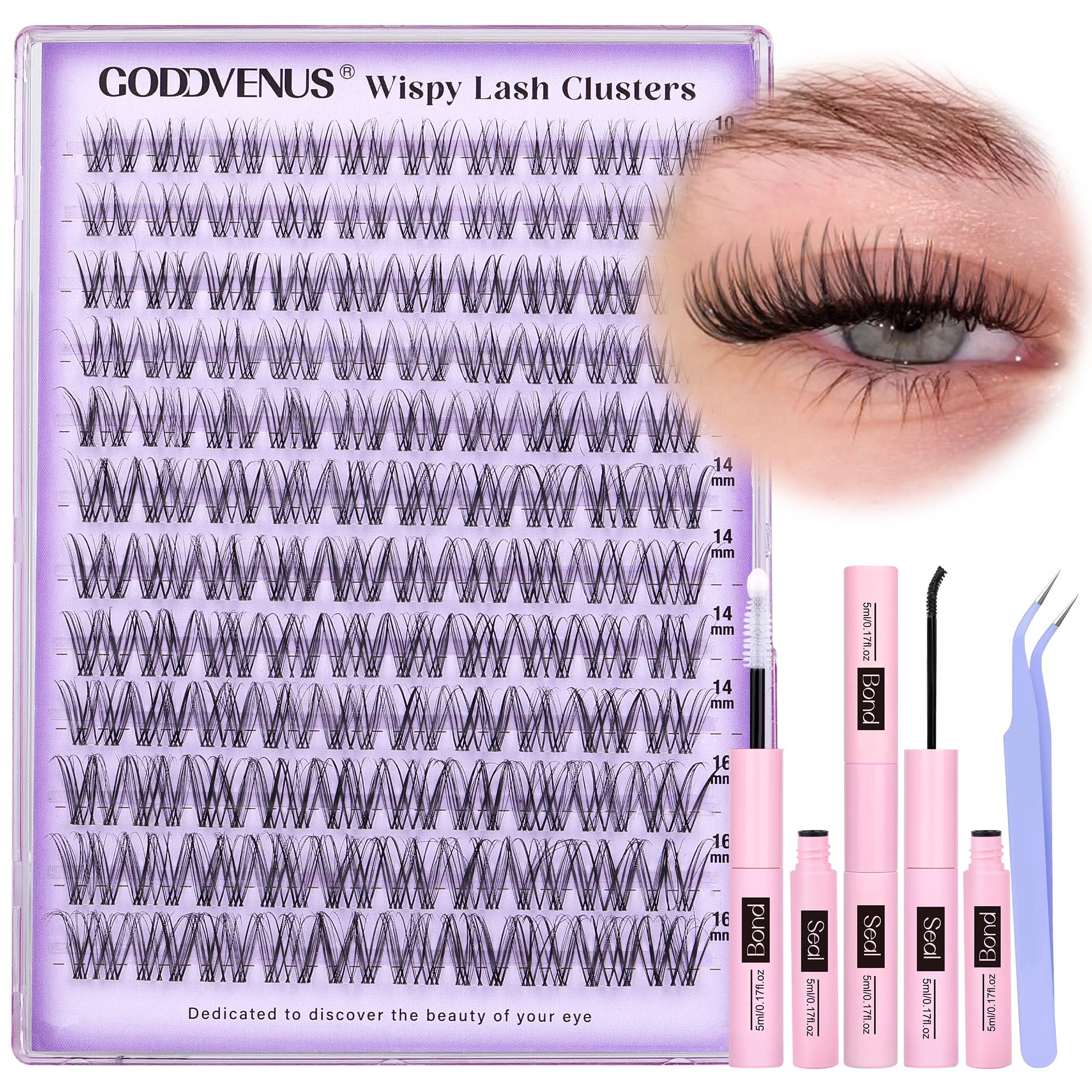 Goddvenus Lash Clusters Kit Wispy Eyelash Clusters Lashes Natural DIY Lash Extension Kit 10-16mm Cluster Eyelash Extensions Kit 300pcs C Curl Individual Lashes Cluster Eyelash (No Tweezers)