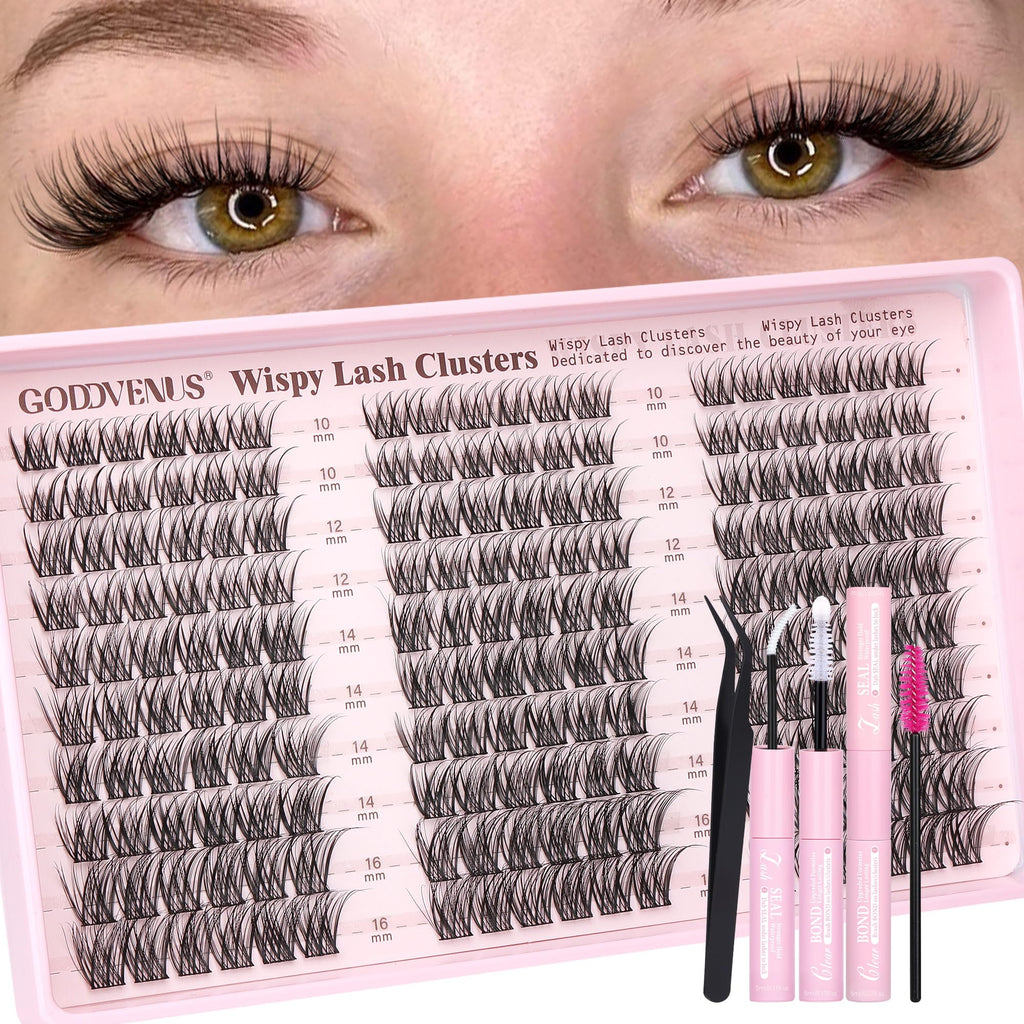 Goddvenus Lash Clusters Kit Wispy Eyelash Clusters Lashes Natural DIY Lash Extension Kit 10-16mm Cluster Eyelash Extensions Kit 300pcs C Curl Individual Lashes Cluster Eyelash (No Tweezers)