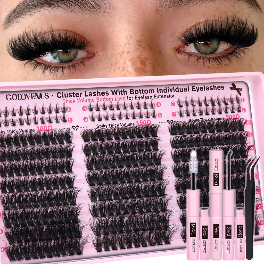 Goddvenus Lash Clusters Kit Wispy Eyelash Clusters Lashes Natural DIY Lash Extension Kit 10-16mm Cluster Eyelash Extensions Kit 300pcs C Curl Individual Lashes Cluster Eyelash (No Tweezers)