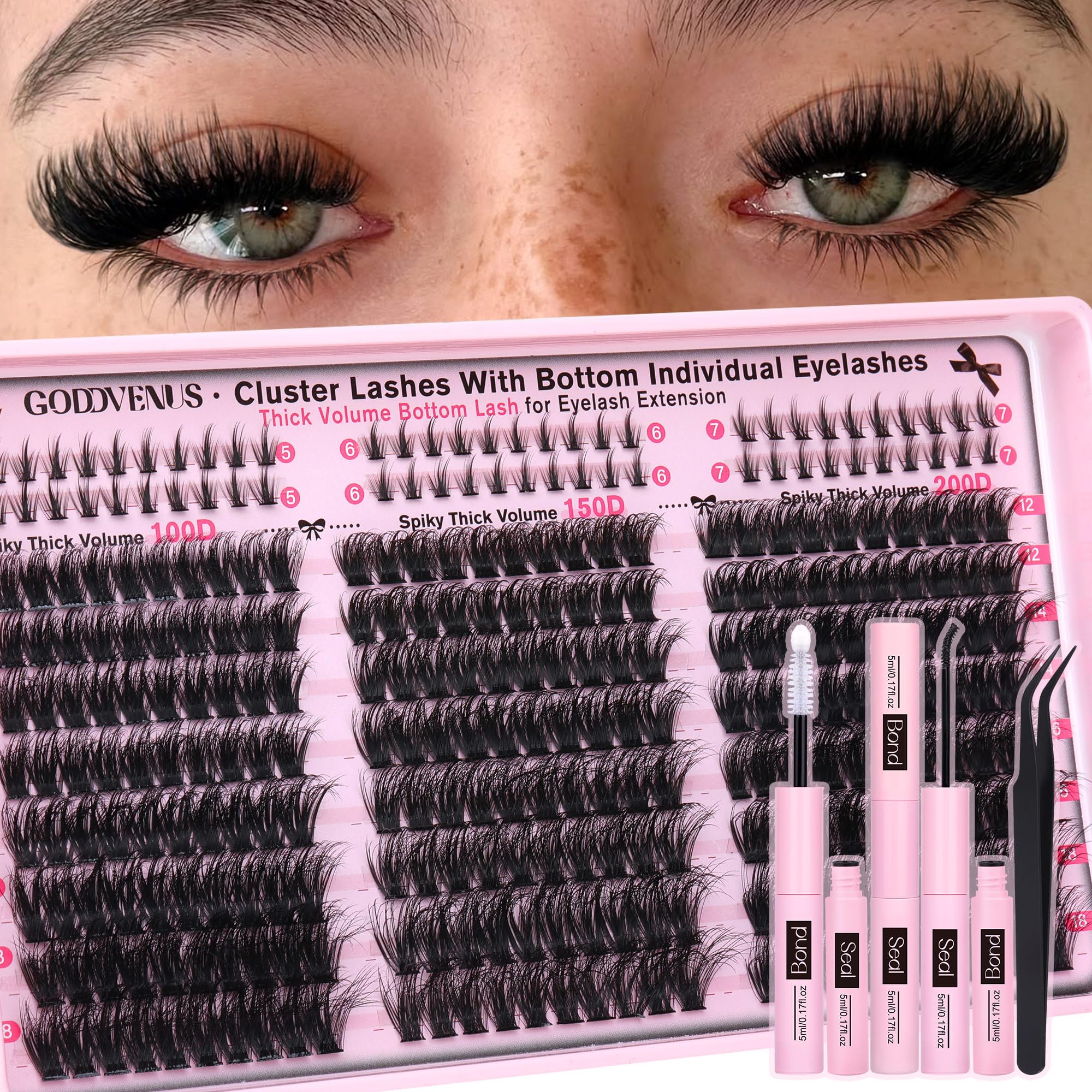 Goddvenus Lash Clusters Kit Wispy Eyelash Clusters Lashes Natural DIY Lash Extension Kit 10-16mm Cluster Eyelash Extensions Kit 300pcs C Curl Individual Lashes Cluster Eyelash (No Tweezers)