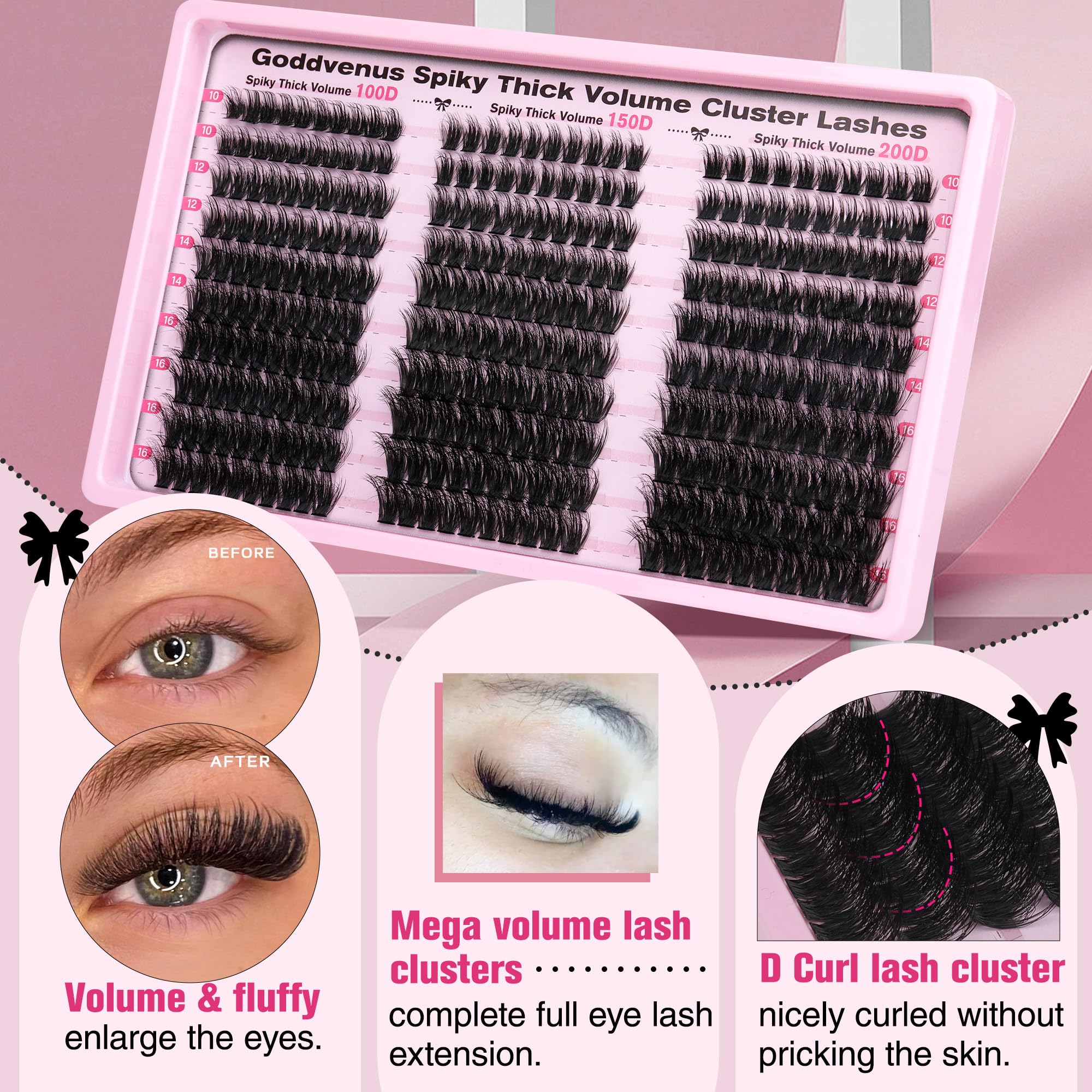 Goddvenus Lash Clusters Kit Wispy Eyelash Clusters Lashes Natural DIY Lash Extension Kit 10-16mm Cluster Eyelash Extensions Kit 300pcs C Curl Individual Lashes Cluster Eyelash (No Tweezers)