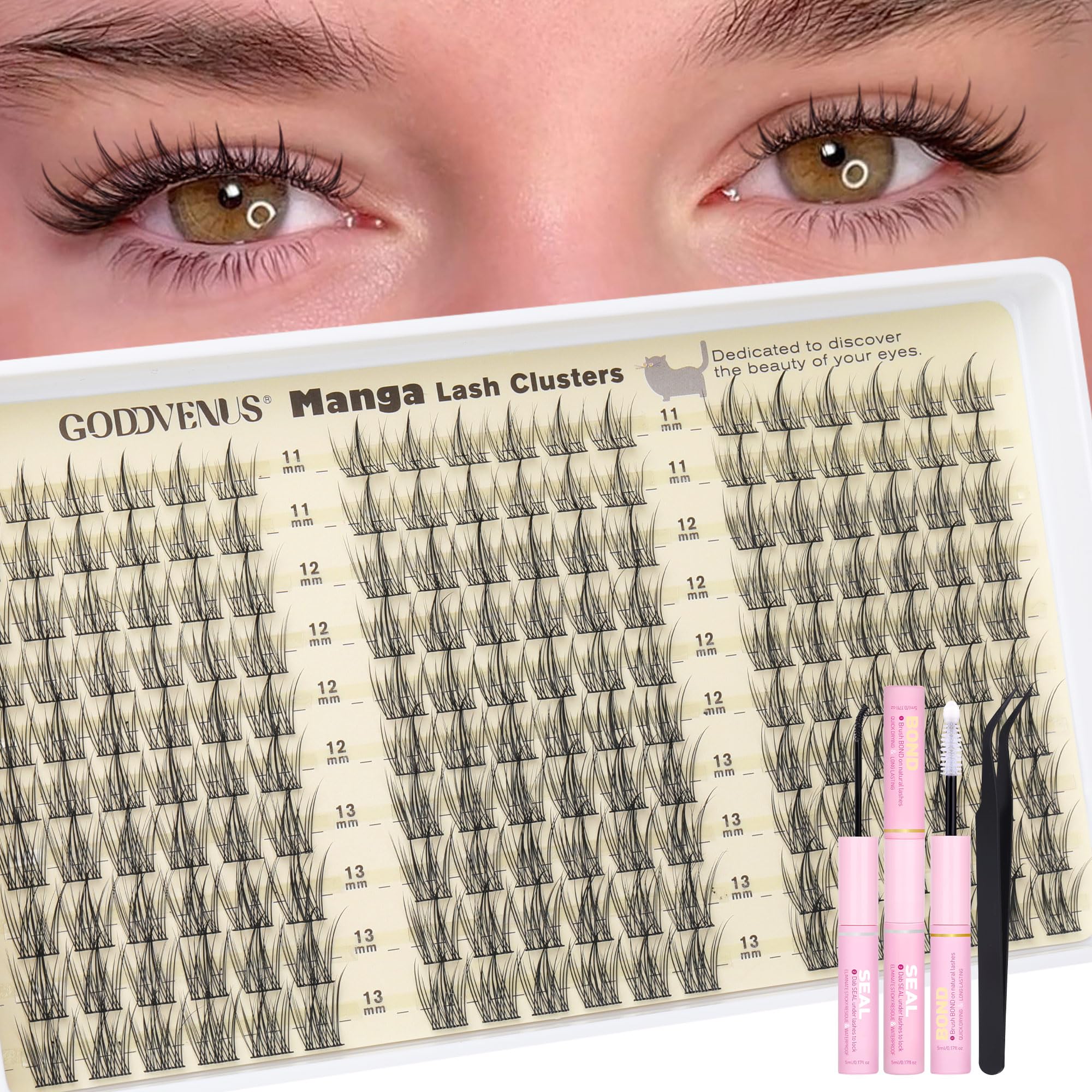 Goddvenus Lash Clusters Kit Wispy Eyelash Clusters Lashes Natural DIY Lash Extension Kit 10-16mm Cluster Eyelash Extensions Kit 300pcs C Curl Individual Lashes Cluster Eyelash (No Tweezers)