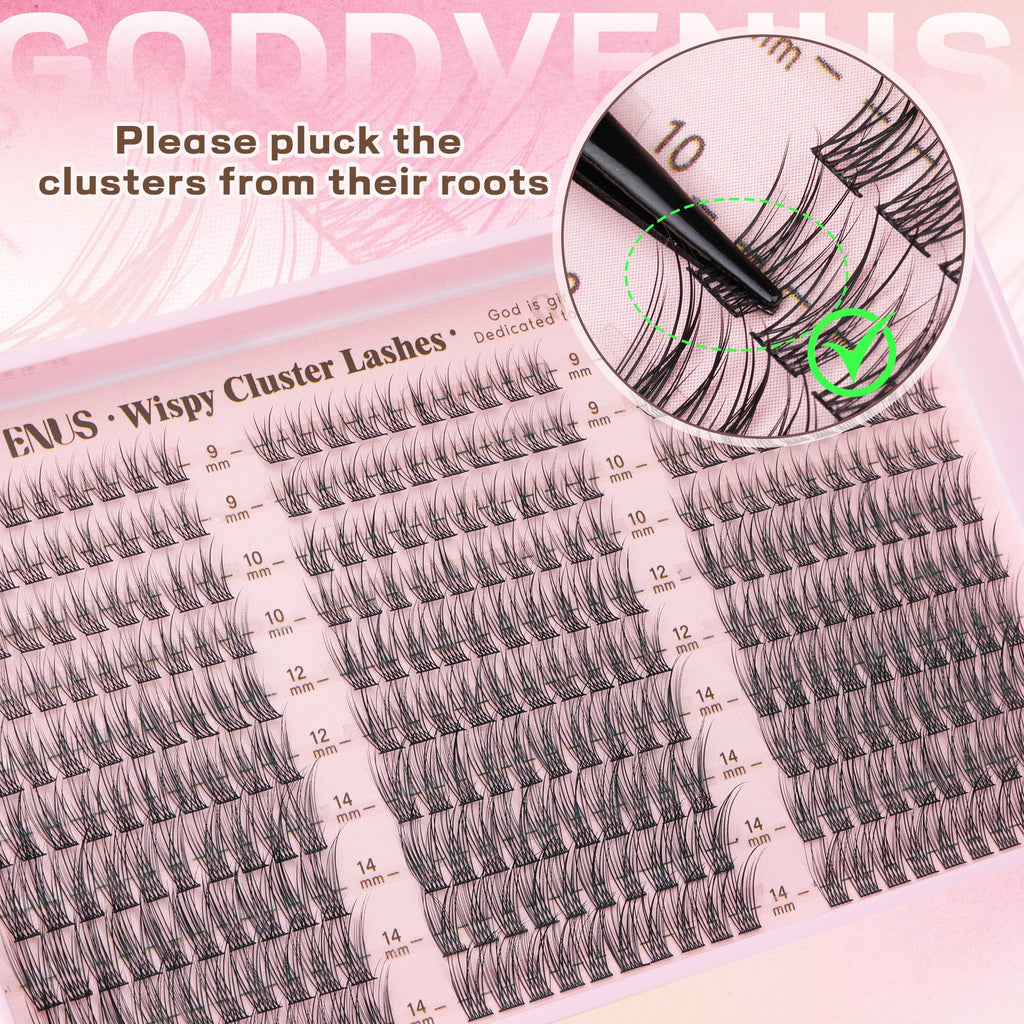 Goddvenus Lash Clusters Kit Wispy Eyelash Clusters Lashes Natural DIY Lash Extension Kit 10-16mm Cluster Eyelash Extensions Kit 300pcs C Curl Individual Lashes Cluster Eyelash (No Tweezers)