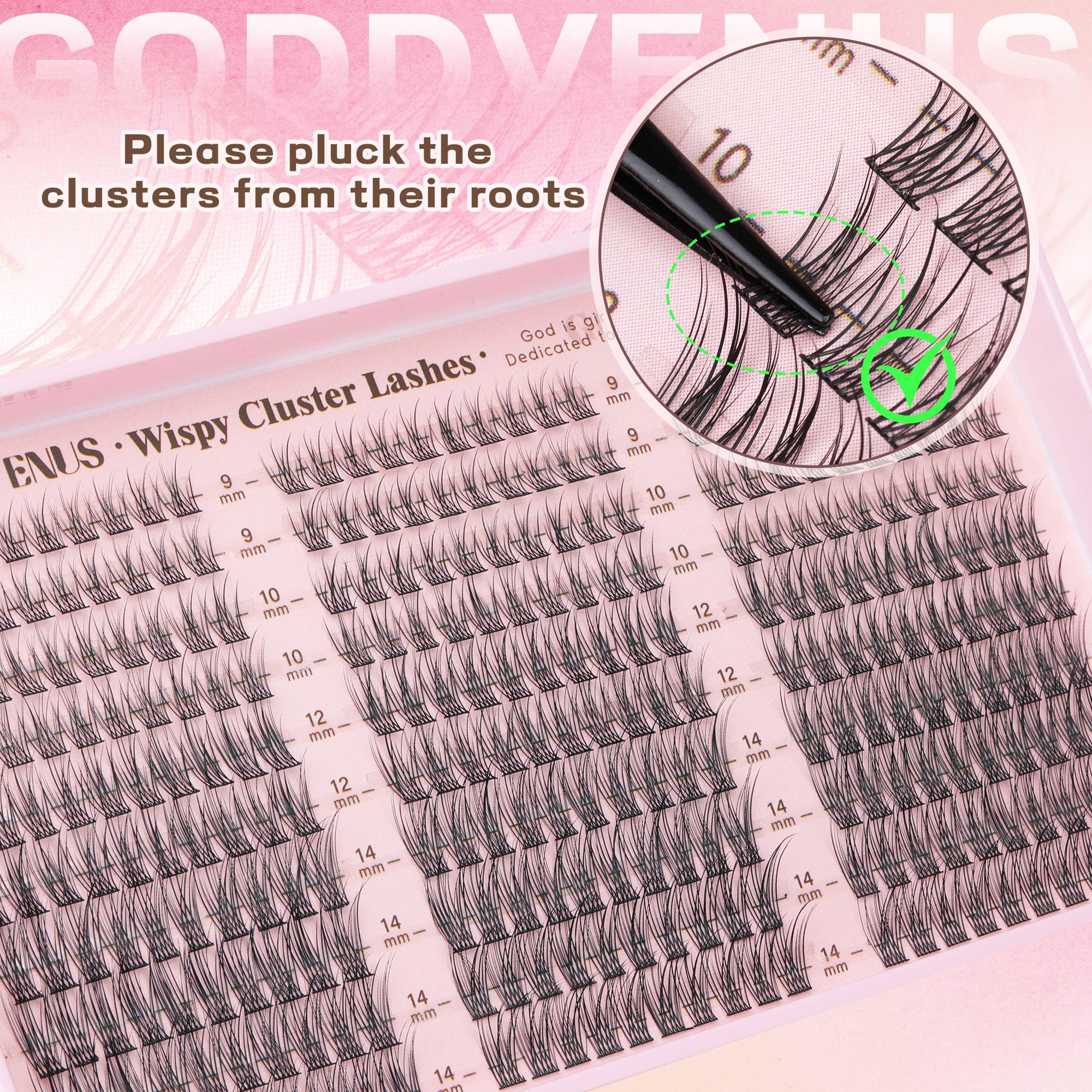 Goddvenus Lash Clusters Kit Wispy Eyelash Clusters Lashes Natural DIY Lash Extension Kit 10-16mm Cluster Eyelash Extensions Kit 300pcs C Curl Individual Lashes Cluster Eyelash (No Tweezers)