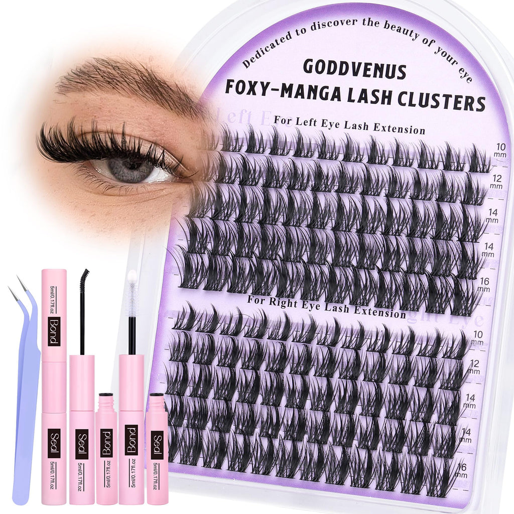 Goddvenus Lash Clusters Kit Wispy Eyelash Clusters Lashes Natural DIY Lash Extension Kit 10-16mm Cluster Eyelash Extensions Kit 300pcs C Curl Individual Lashes Cluster Eyelash (No Tweezers)