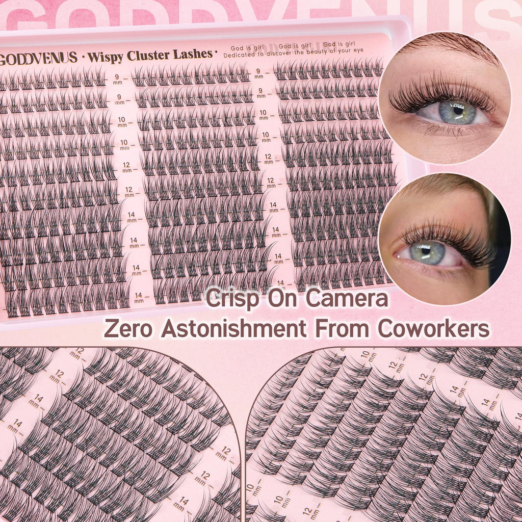 Goddvenus Lash Clusters Kit Wispy Eyelash Clusters Lashes Natural DIY Lash Extension Kit 10-16mm Cluster Eyelash Extensions Kit 300pcs C Curl Individual Lashes Cluster Eyelash (No Tweezers)