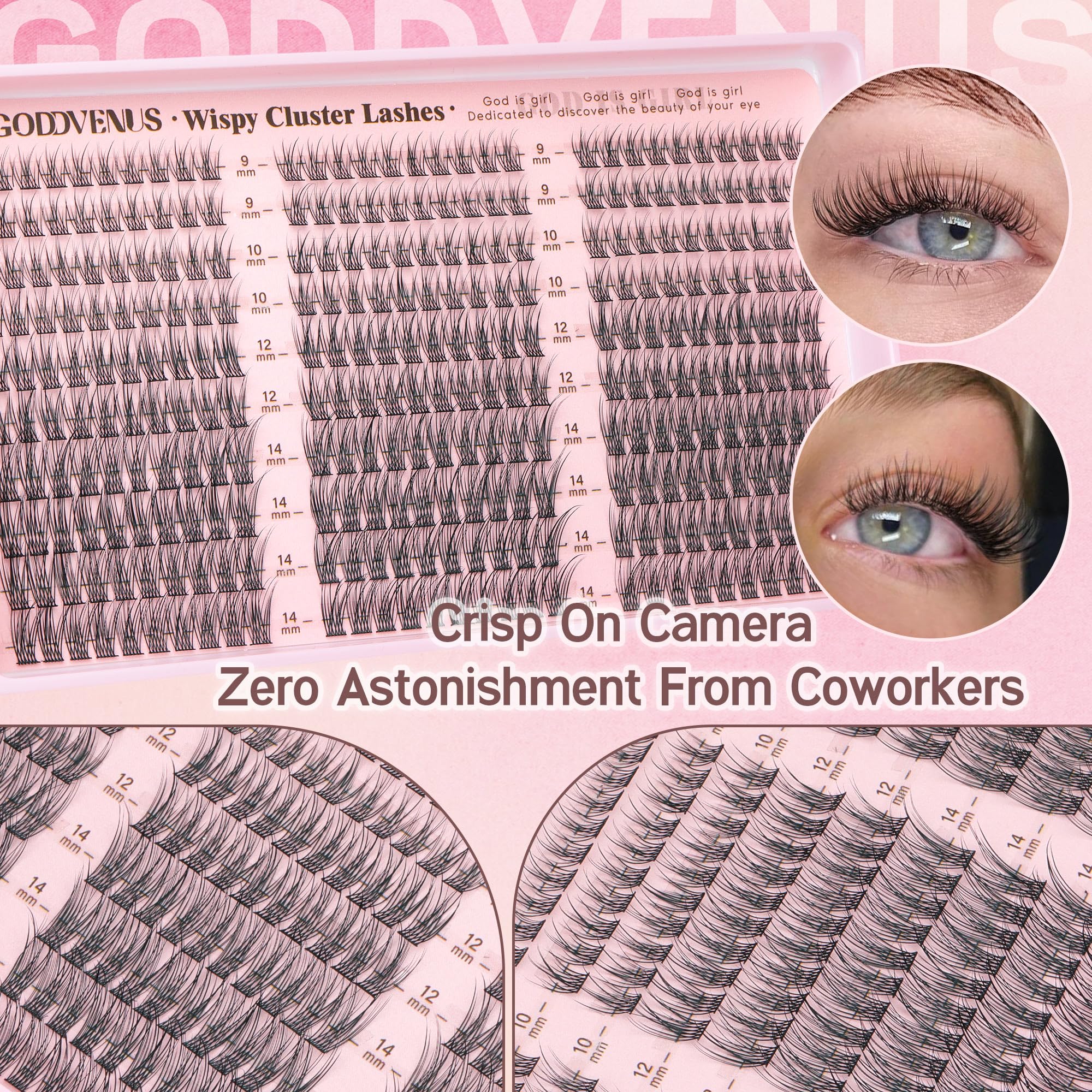 Goddvenus Lash Clusters Kit Wispy Eyelash Clusters Lashes Natural DIY Lash Extension Kit 10-16mm Cluster Eyelash Extensions Kit 300pcs C Curl Individual Lashes Cluster Eyelash (No Tweezers)
