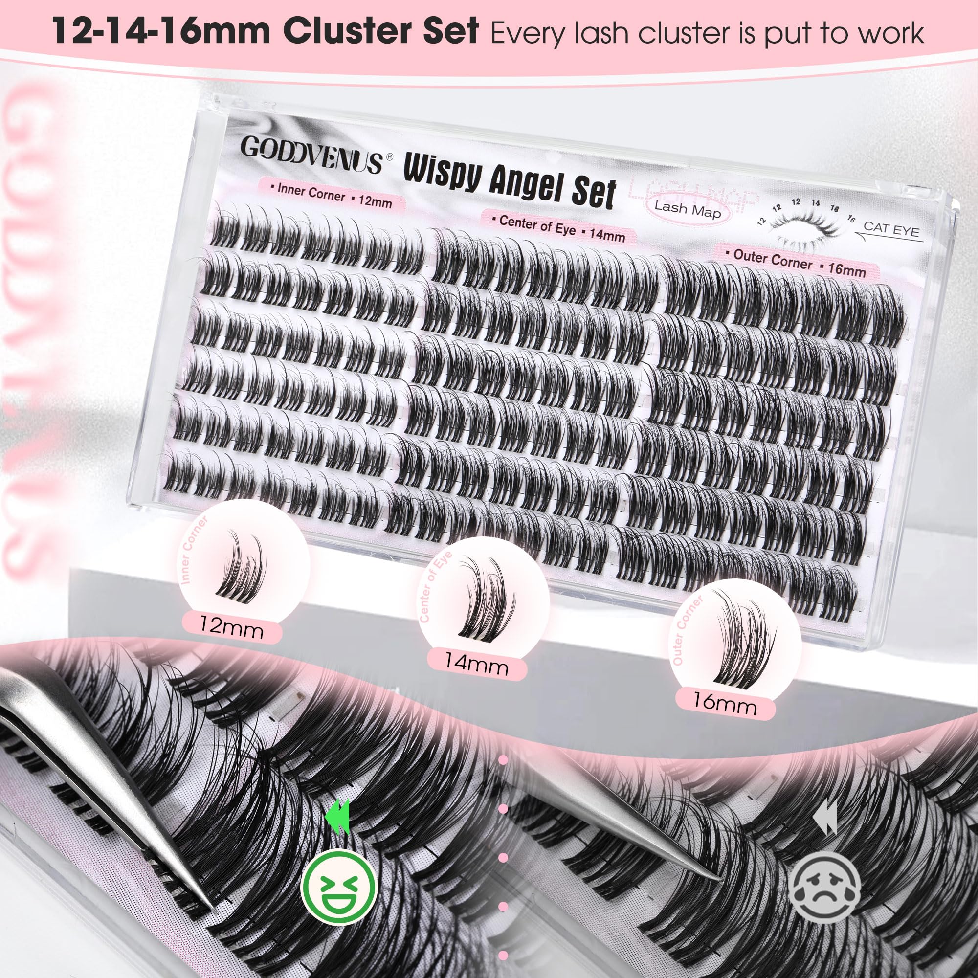 Goddvenus Lash Clusters Kit Wispy Eyelash Clusters Lashes Natural DIY Lash Extension Kit 10-16mm Cluster Eyelash Extensions Kit 300pcs C Curl Individual Lashes Cluster Eyelash (No Tweezers)